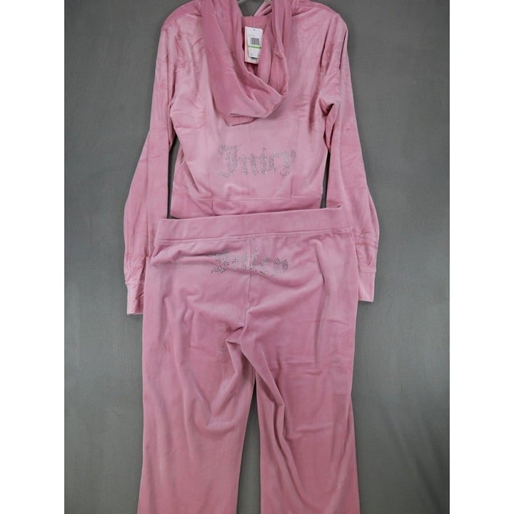 New Juicy Couture Velour Bling Tracksuit Hoodie Pant Light Pink Size Large Set