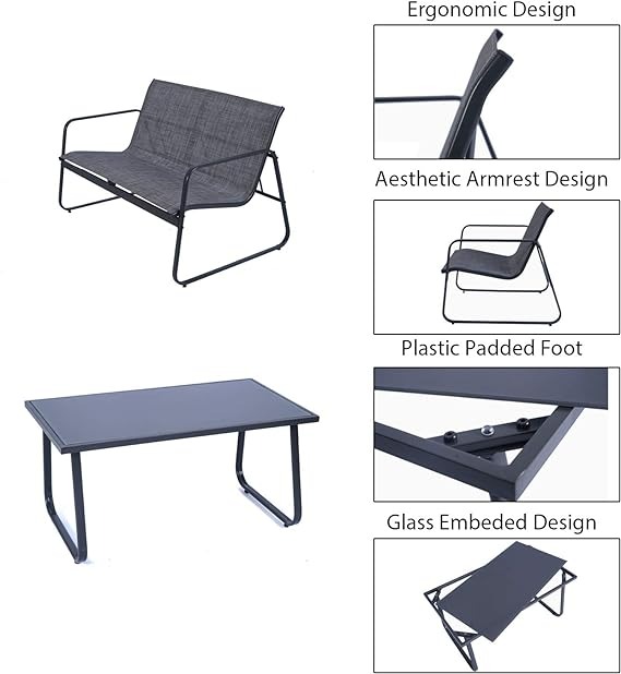4 Pieces Outdoor Patio Furniture Conversation Set