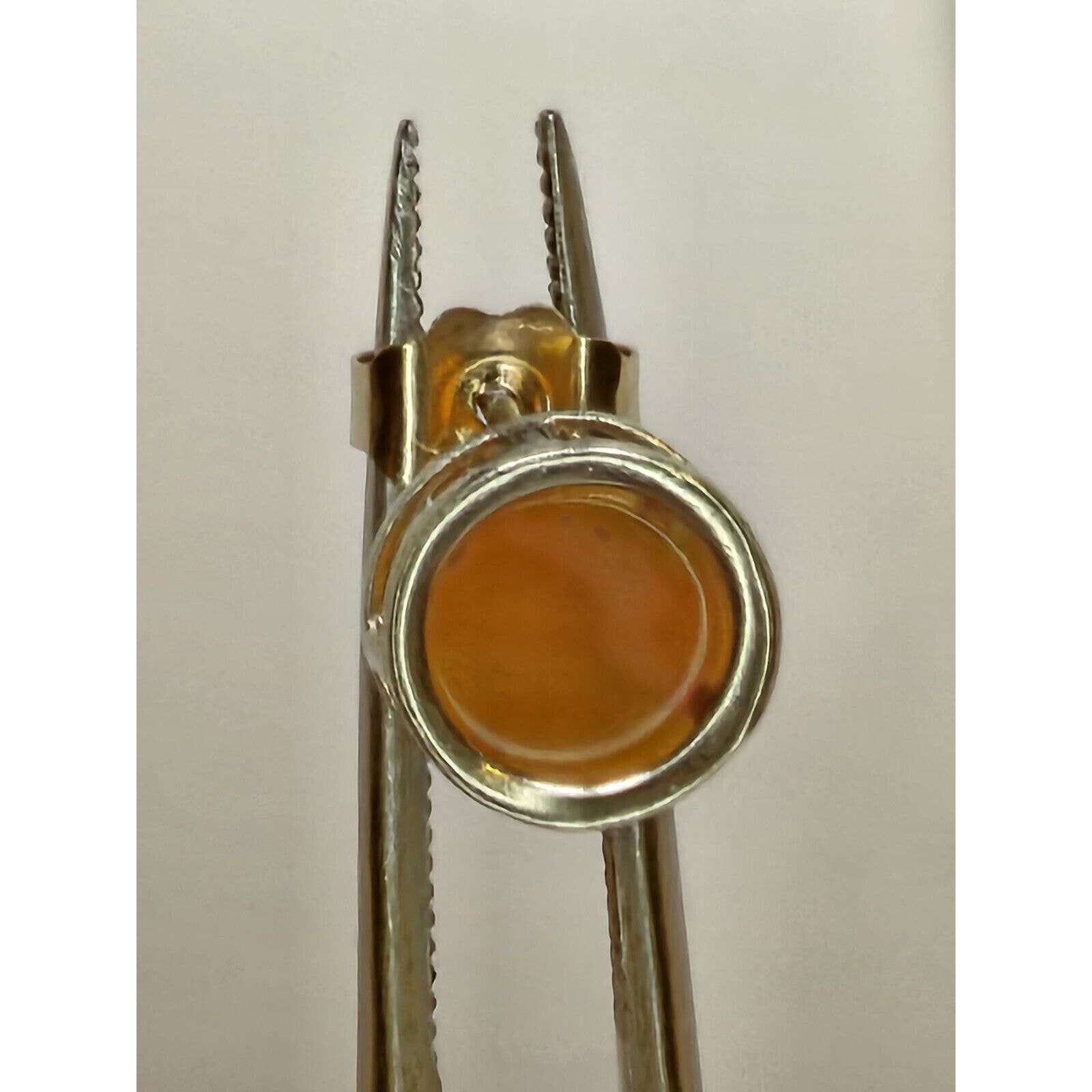 Vintage 14k White Gold & Orange Stone/ Unknown Bezel Stud Earring (Rhodium Wear)