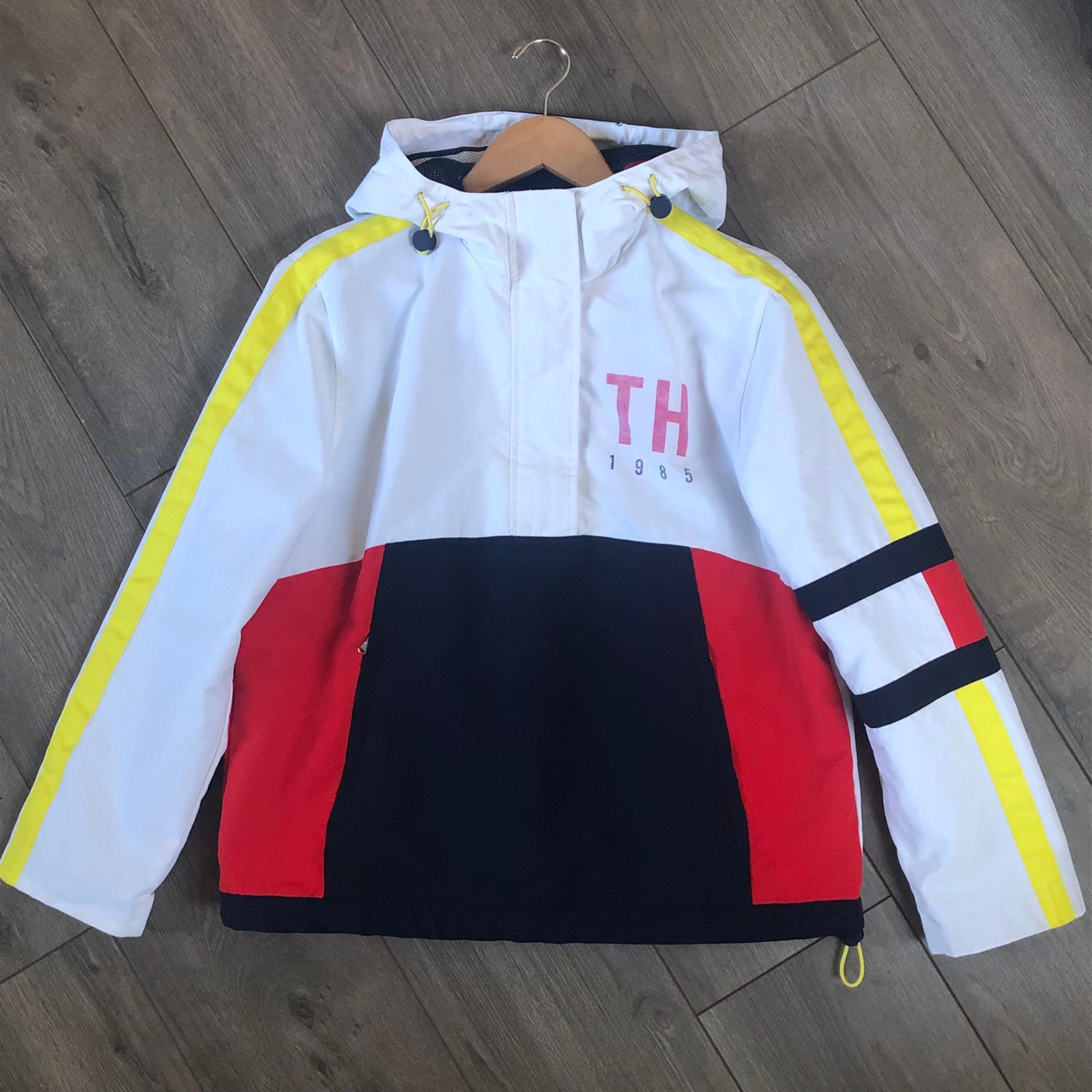 TOMMY HILFIGER TH 1985 Pullover 1/2 Zip Yacht Club Sailing Jacket Hood Mens S/P