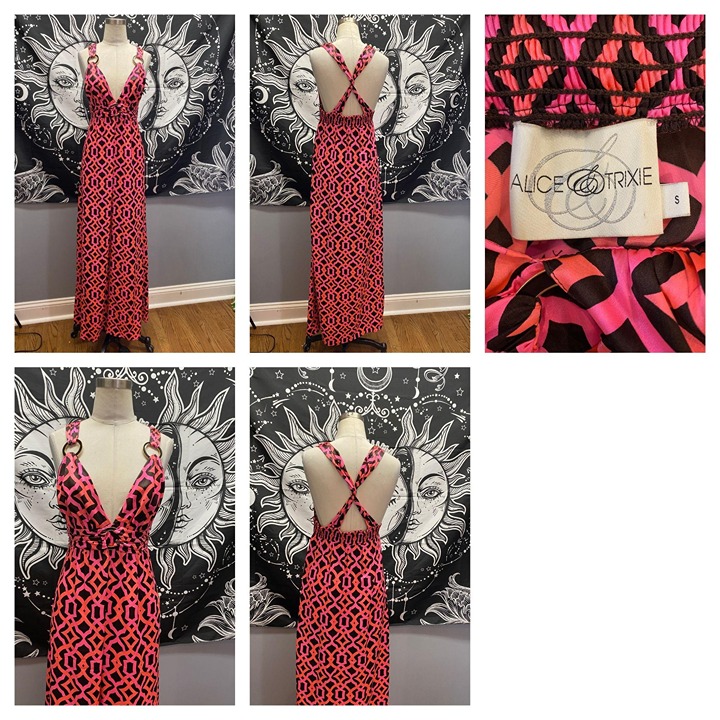 Designer Alice & Trixie pink geometric print maxi dress Small