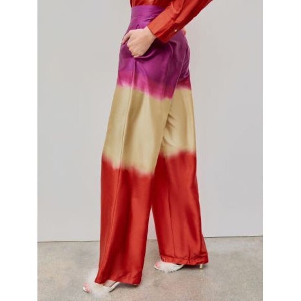 Micas Vibrant Ombre Wide Leg Tie Dye Wide Leg Satin Trousers Size M