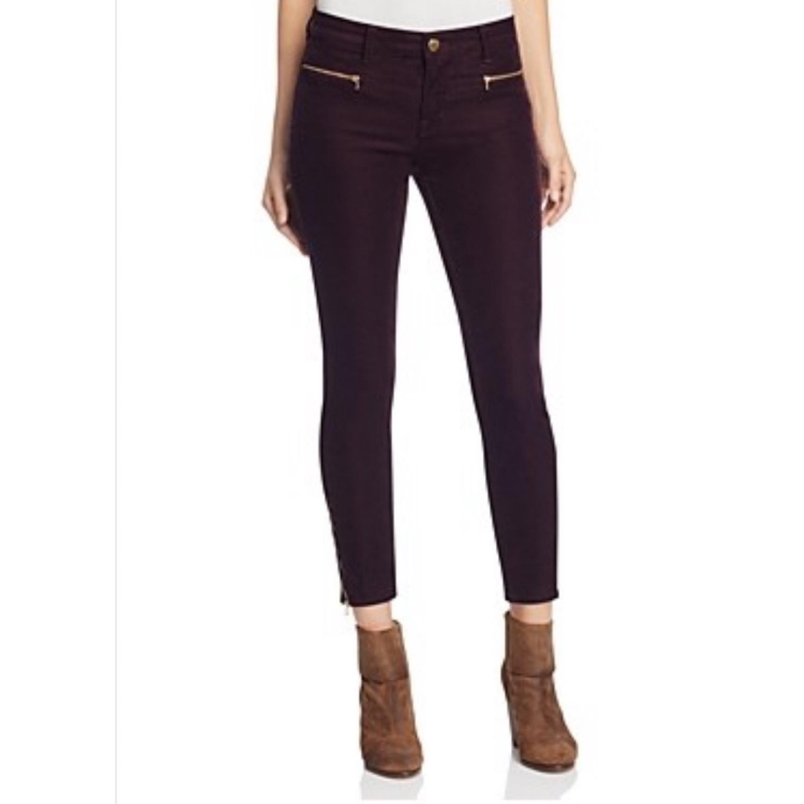 J Brand Iselin Corduroy Ankle Zip Skinny Pants In Blackberry SZ 26