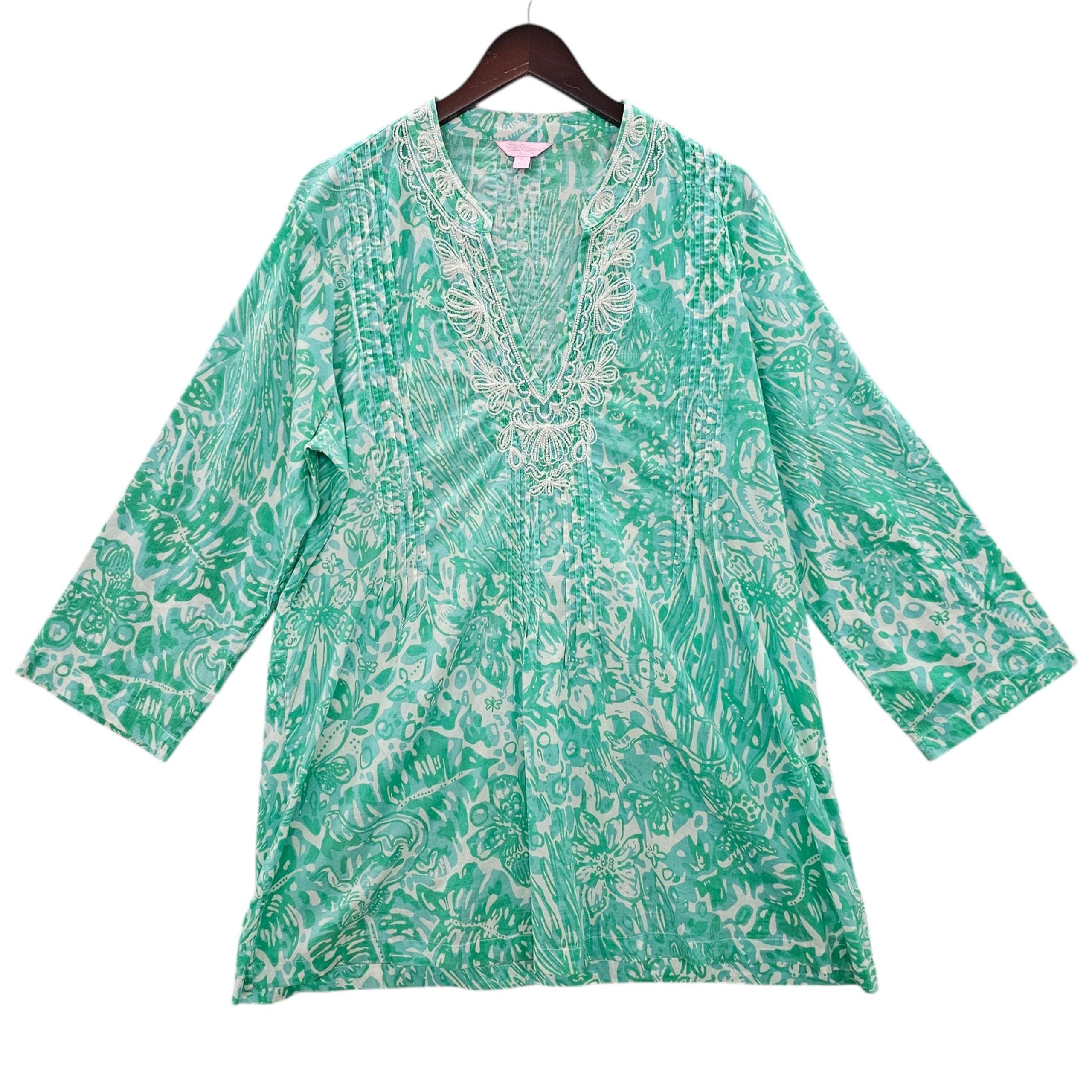 Lilly Pulitzer Tunic Top Womens XL Sarasota Beaded Bungle in the Jungle Green