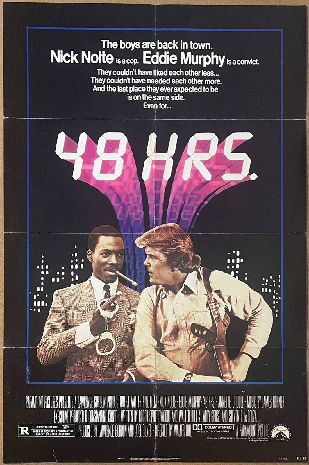 48 hrs One Sheet Movie Poster 27x41” Vintage Eddie Murphy/Nick Nolte/Walter Hill