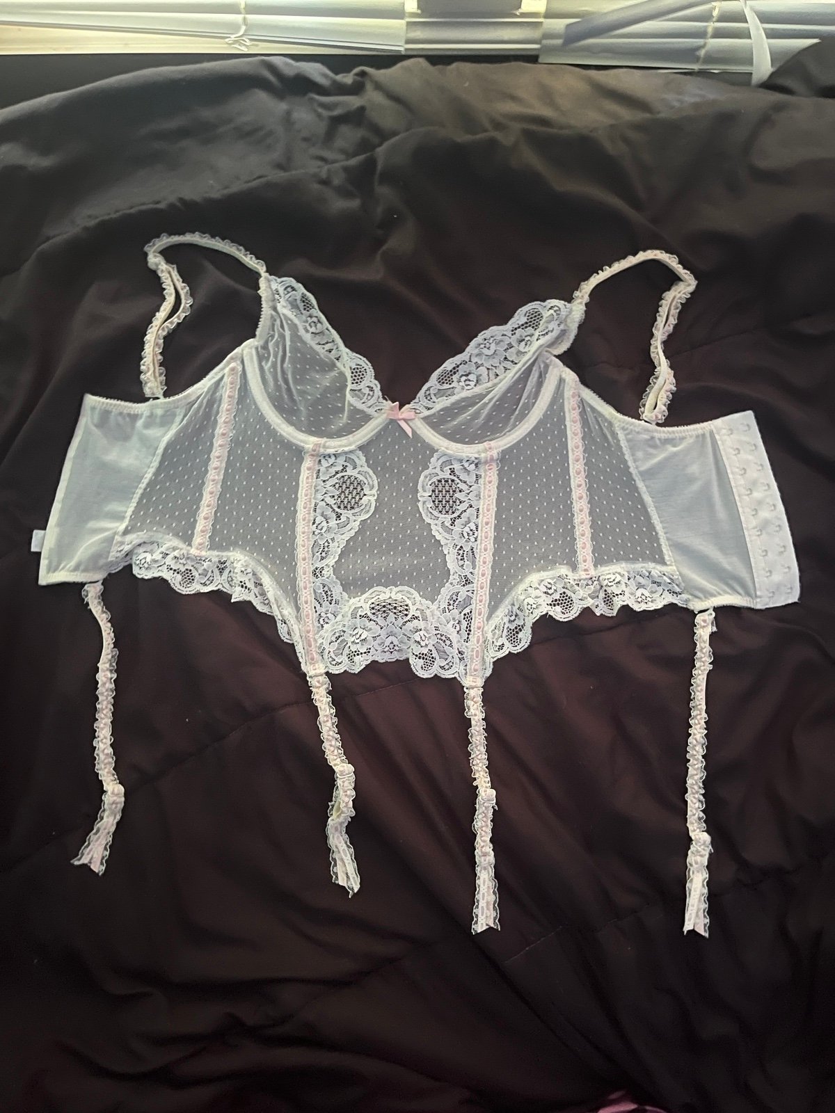 vintage jezeball white and pink mesh lingerie corest