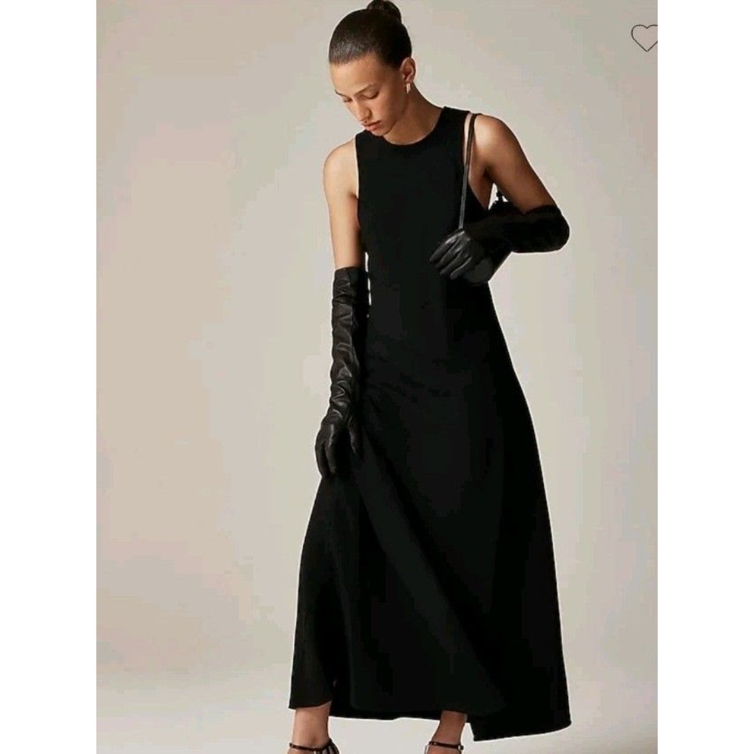J.Crew Long A-Line Dress Drapey Crepe Black Maxi Lined CG350 168 Size 2 NWT