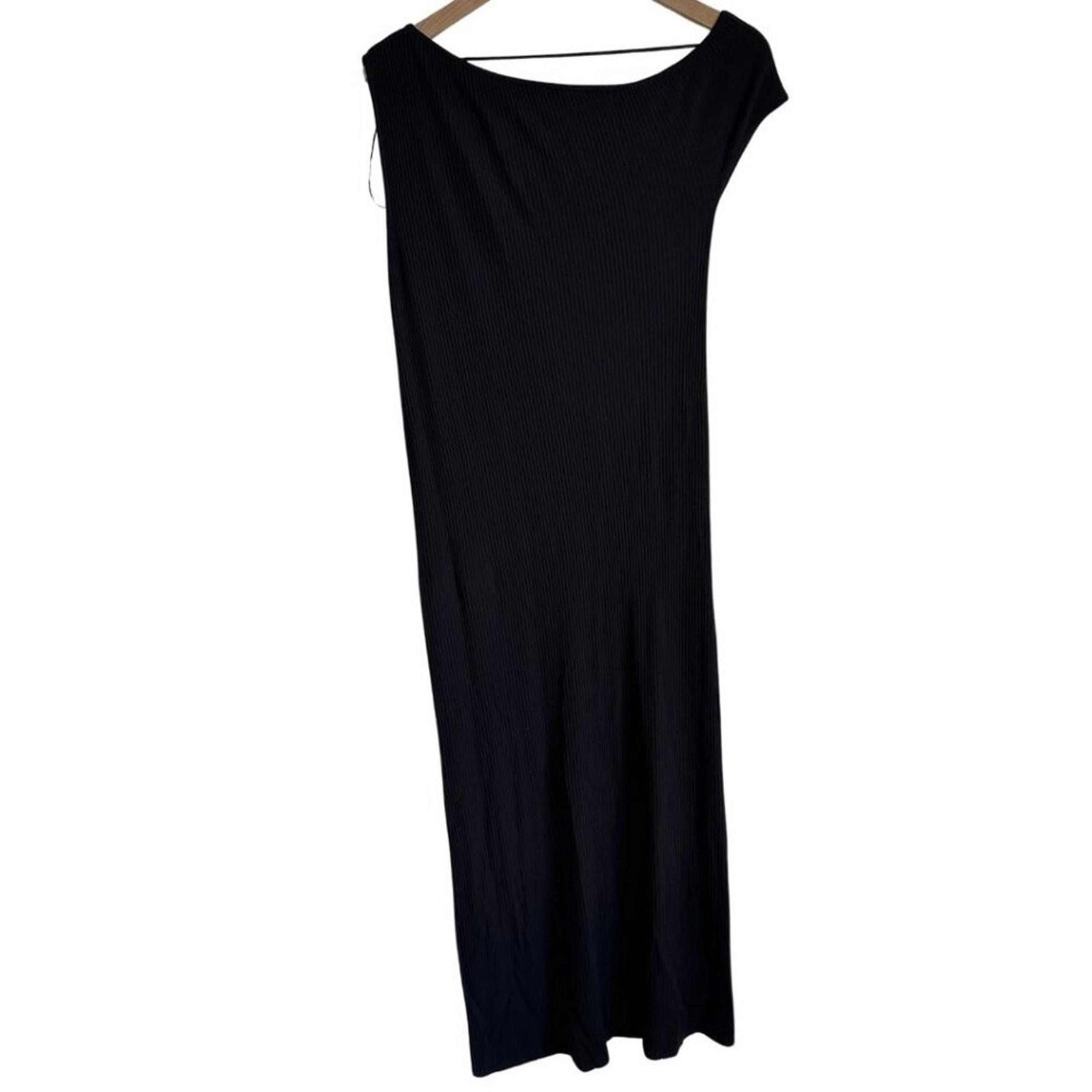 NWT Zara Black Ribbed Bodycon Maxi Pencil Dress One Shoulder Black S
