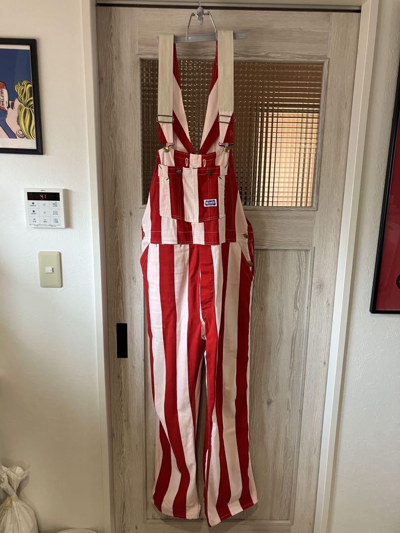 Rare!! BIG SMITH Red and White Two-Tone Overalls with Reinforcement