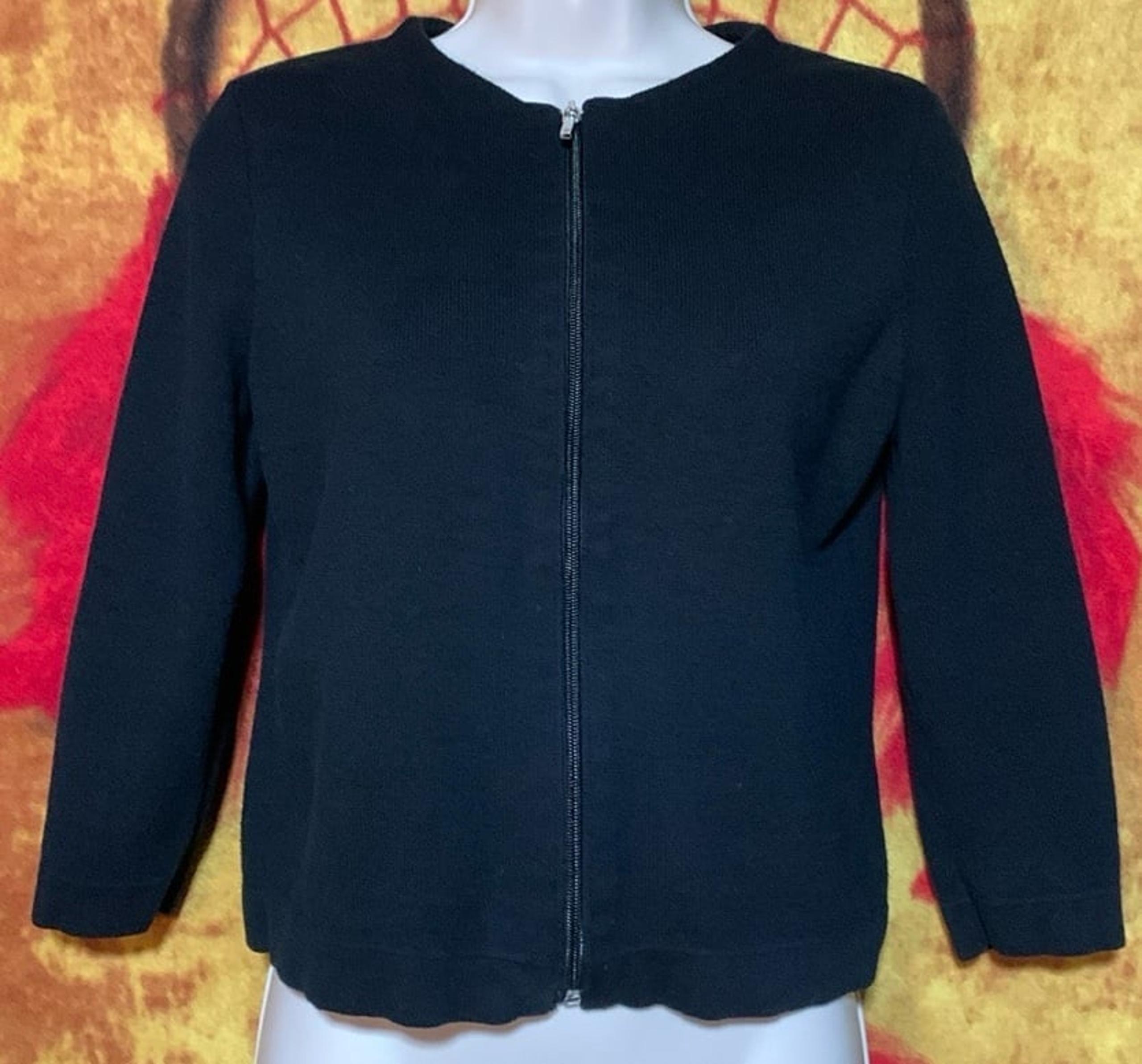 CHAPS-women’s black cotton long sleeve full-zip sweater jacket