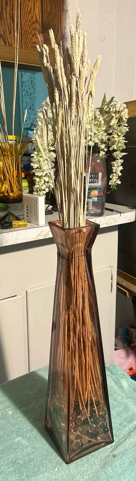 Extra tall glass vase with rattlesnake tails 21.5”
