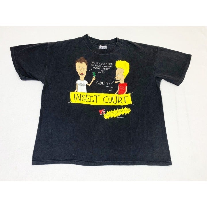 Vintage 1993 Beavis and Butthead T-Shirt Insect Court Black XL MTV Stanley Desan