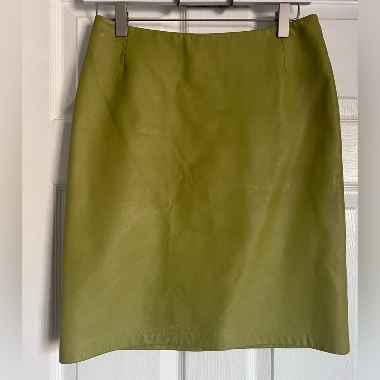 Vtg 90s chartreuse leather skirt size xsmall lined green