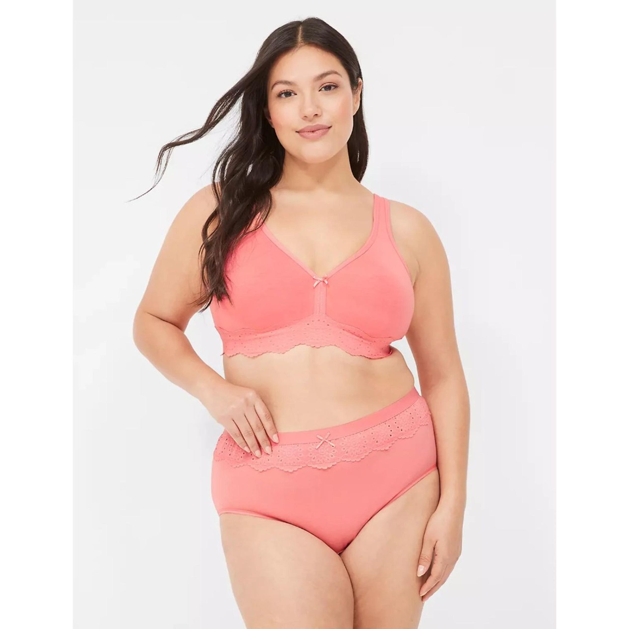 Nwt Cotton Pink High-Leg Brief Panty Lace Waist size 34/36 Lane Bryant