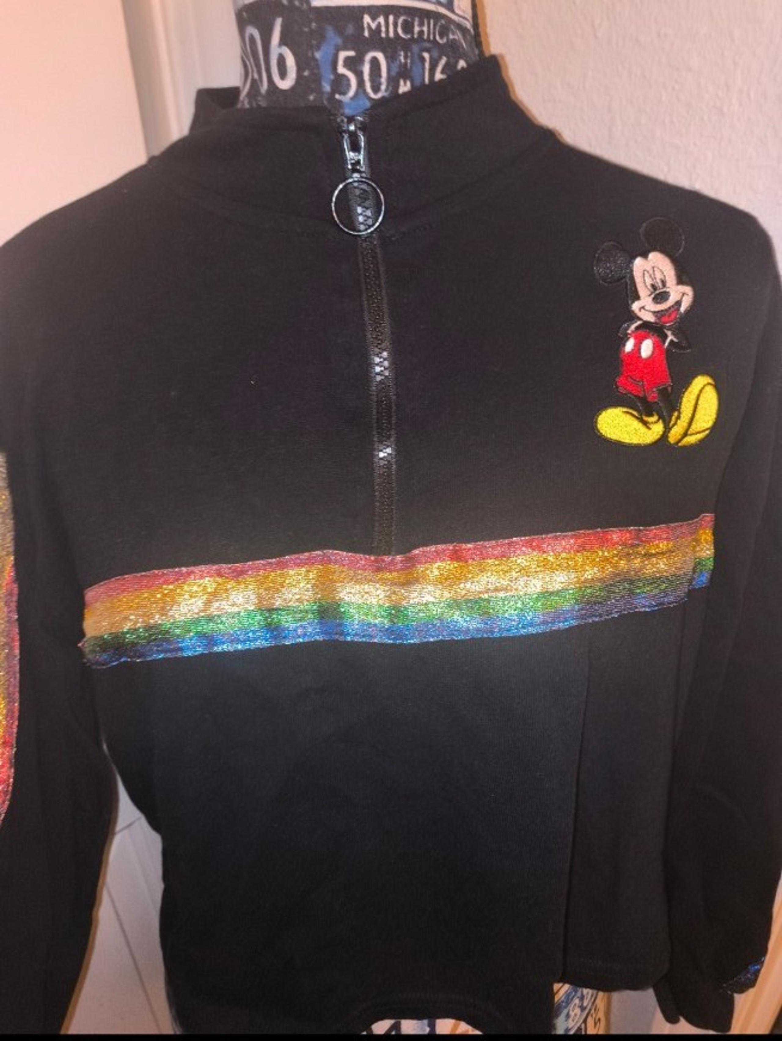 Mickey mouse Disney women's large cropped half zip rainbow metallic stripe shirt