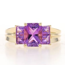 Yellow Gold Amethyst Ring - 14k Rectangle & Square 3.30ctw V2971
