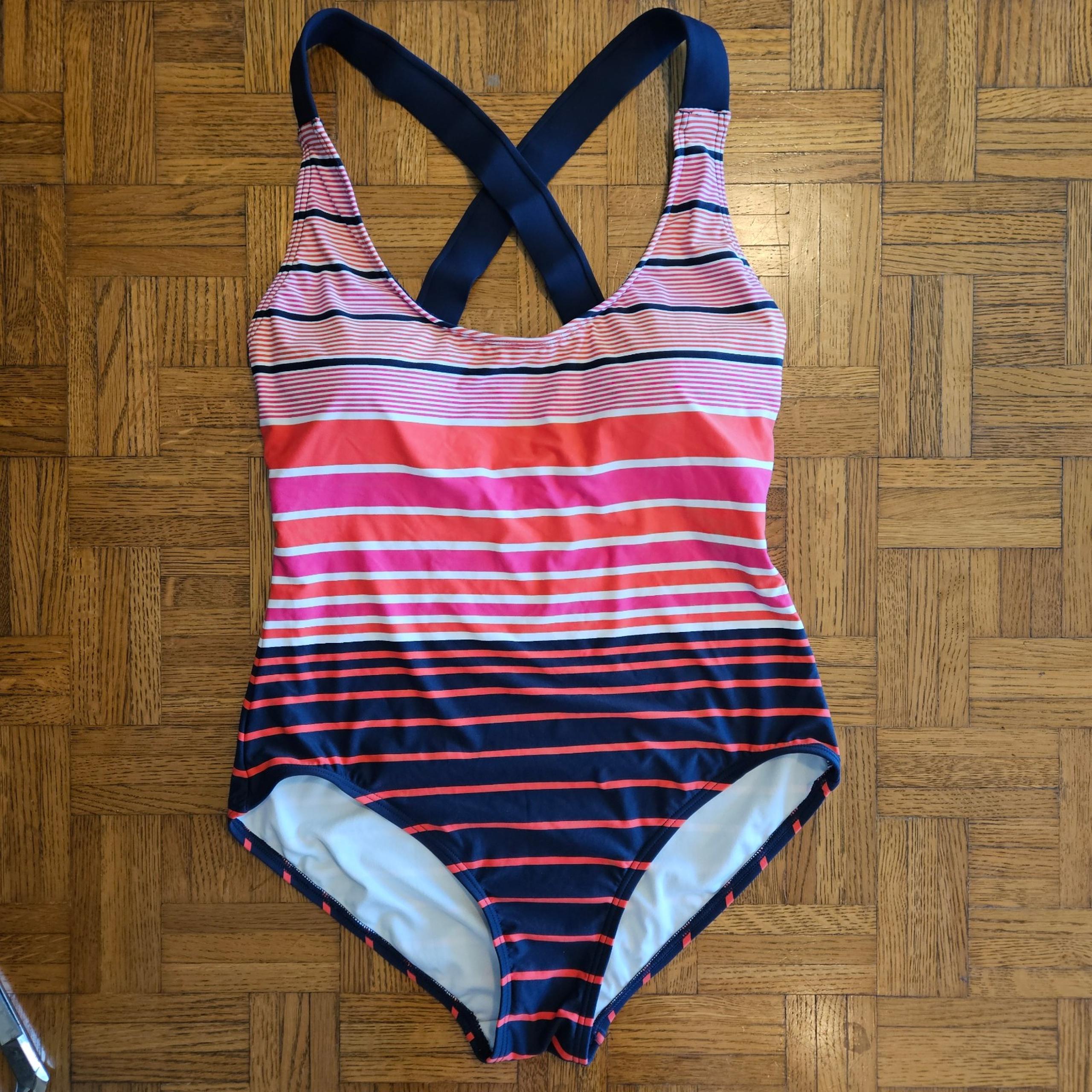 MICHAEL KORS  Abby Stripe Cross back One-Piece Swimsuit Size 12 NWT