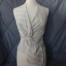 Women's Zara Tan & White Striped Halter Backless V Neck Sleeveless Beige Top