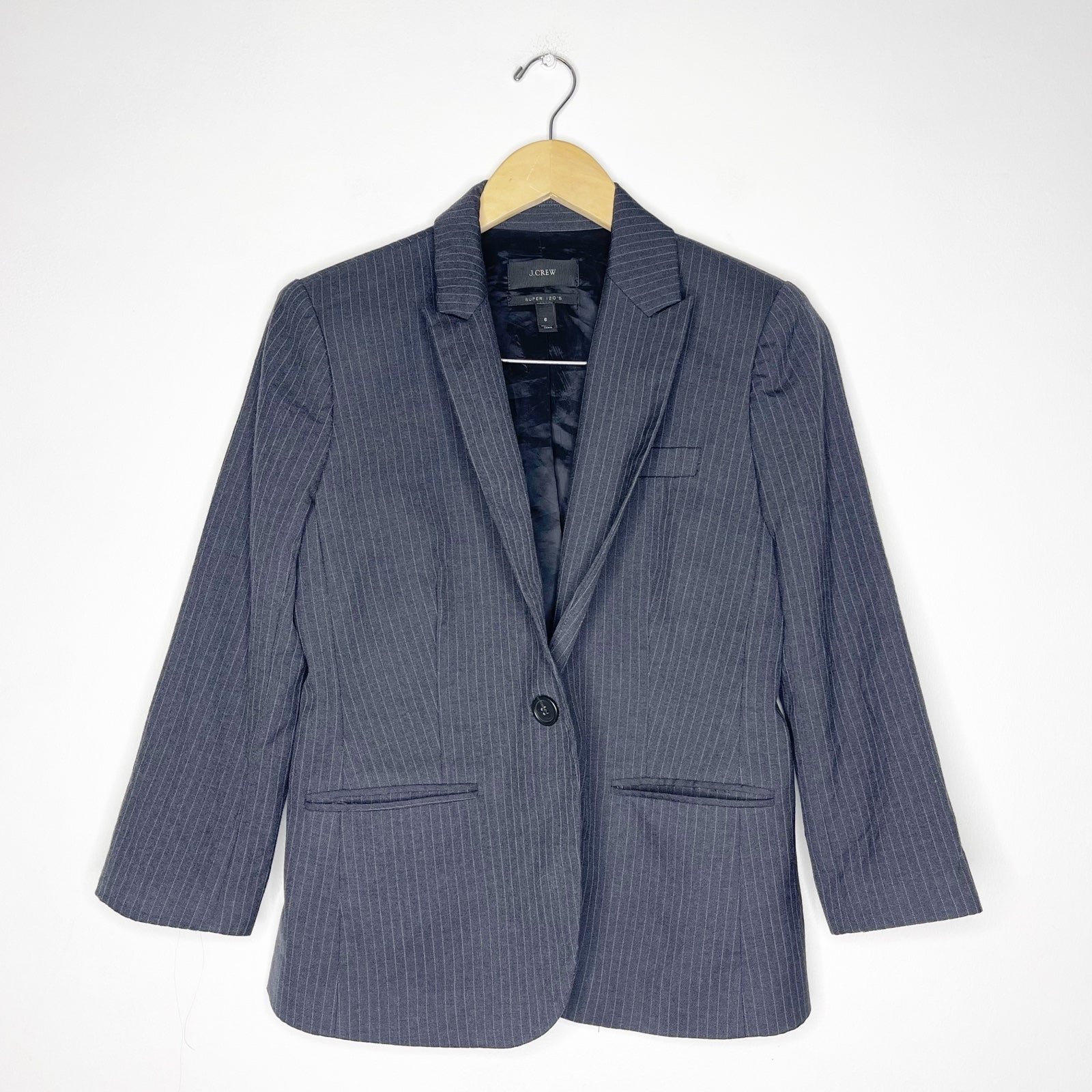 J. Crew Wool One Button Blazer Pin Stripe Jacket Size 6