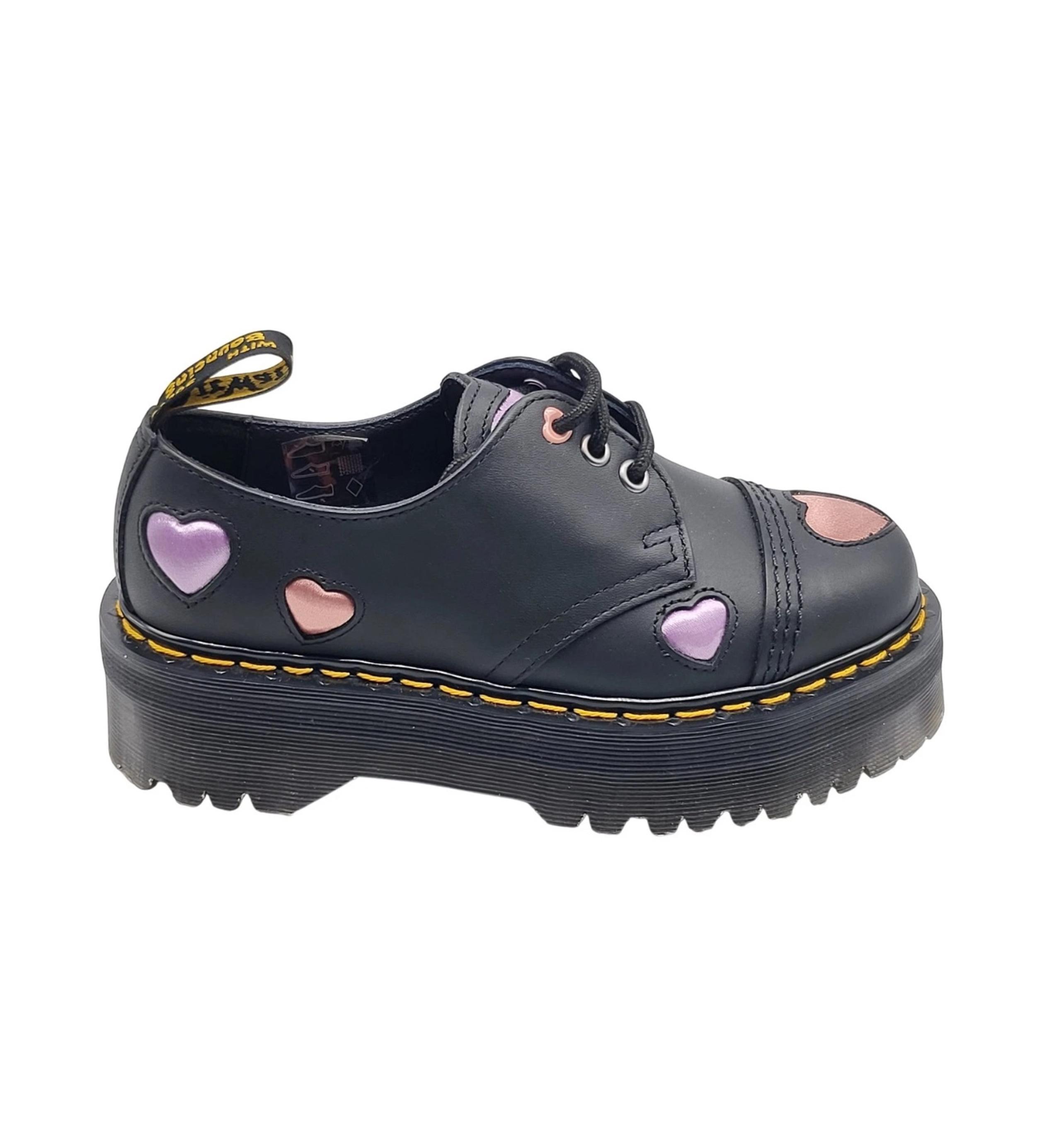 Dr Martens Sz. 5 1461 Quad Heart Leather Oxford Shoes•Pink/Purple Hearts•NEW