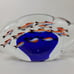 Vintage Murano Italy Cobalt Blue Art Glass Clam Shell Paperweight Multi-Fish