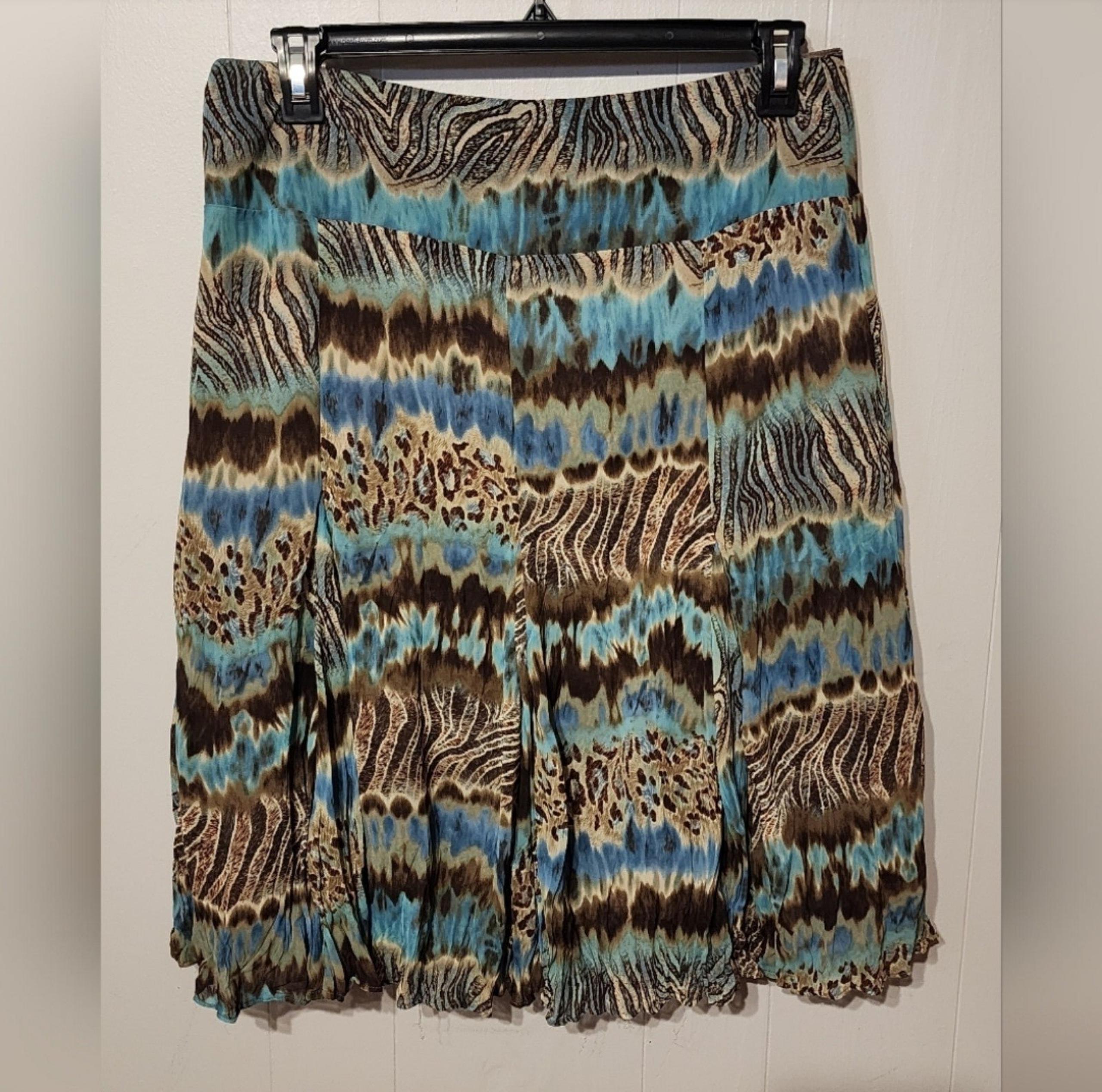 Christopher & Banks Skirt Size 12 Animal Print Striped Blue Brown Lined B181