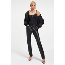 Good American Good 90's Faux Leather Trousers Black Drawstring Size 3 NWT's