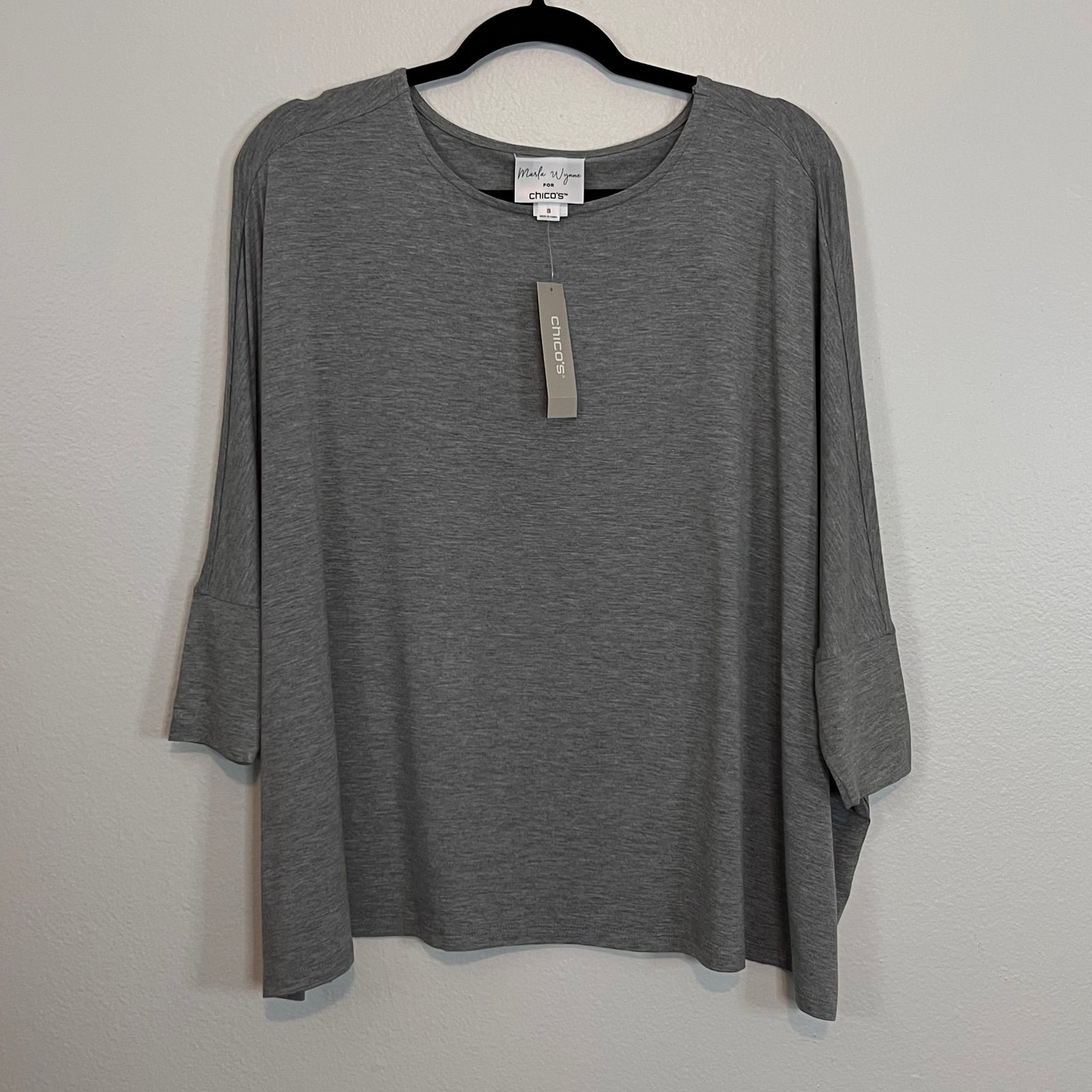 NWT Marla Wynne for Chico's Knit Boxy Top Womens Heather Gray Small Oversized