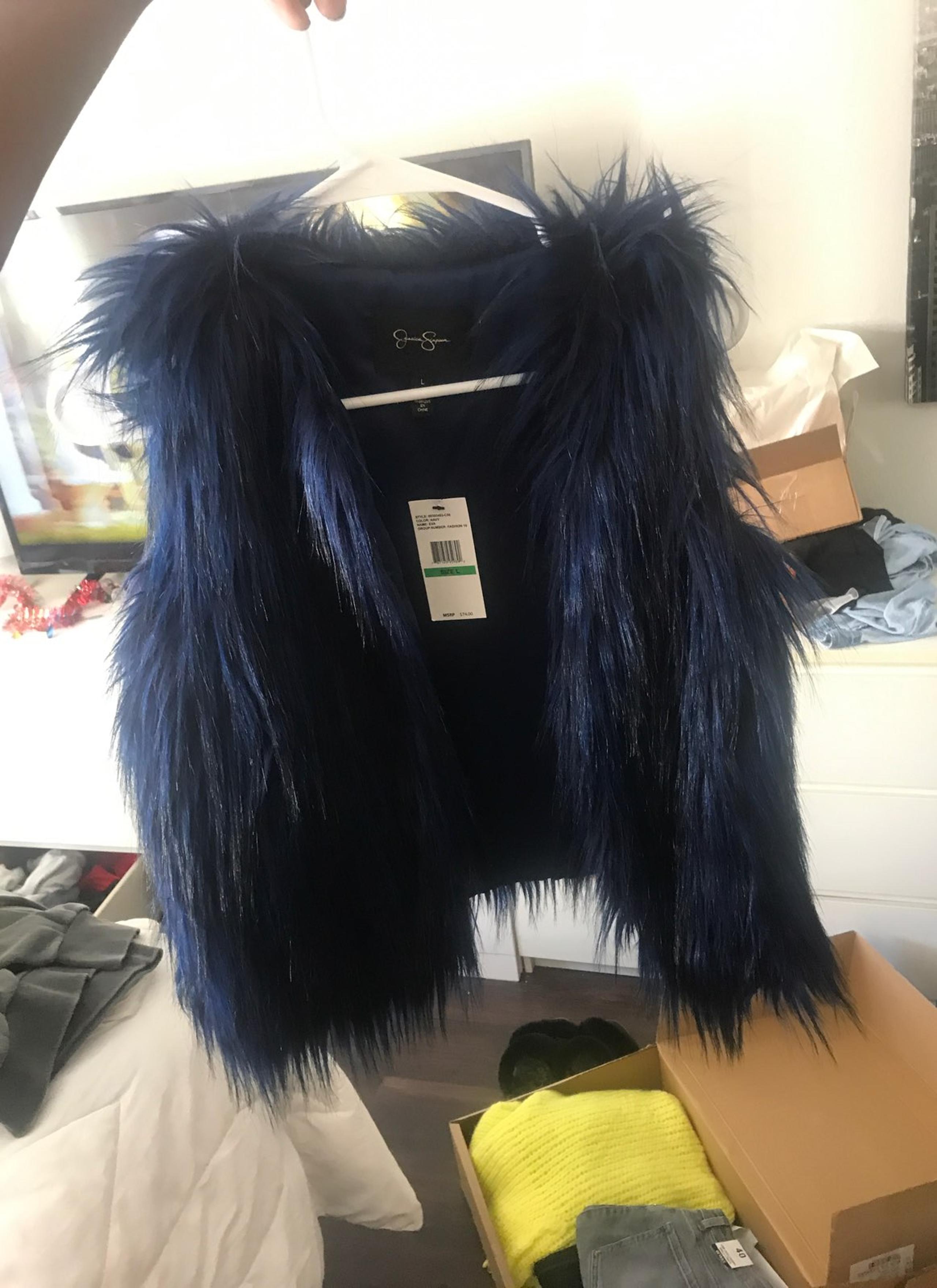Jessica Simpson Navy Faux Fur Vest