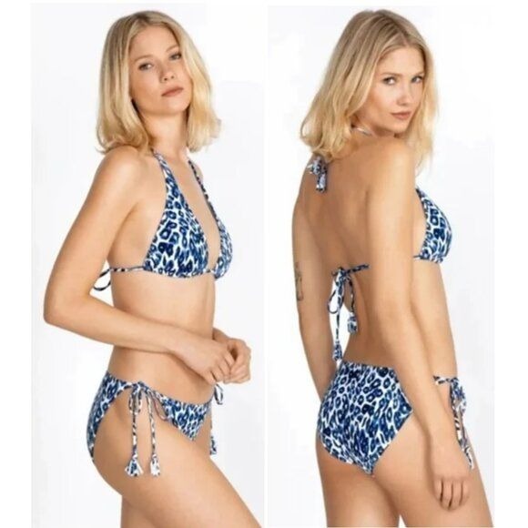 Calme by Johnny Was Blue Tiger String Bikini Set - S