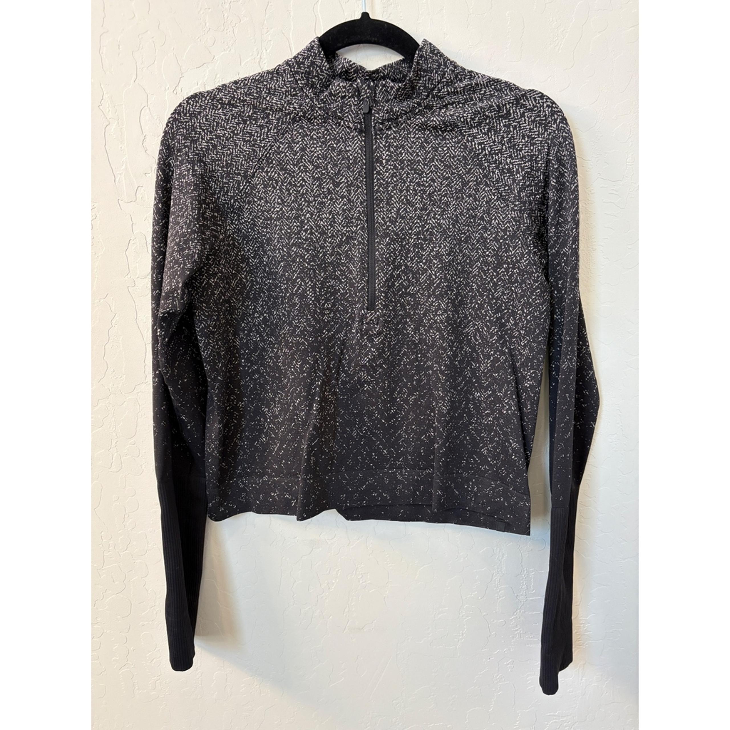 Lululemon Rest Less Cropped Half Zip Pullover Herringbone Fade Black White Sz 8