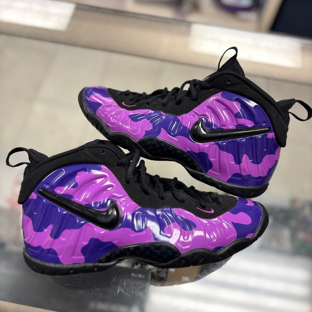 Nike Foamposite Purple Camo Size 6.5 YOUTH No Box Used Worn Pre Owned