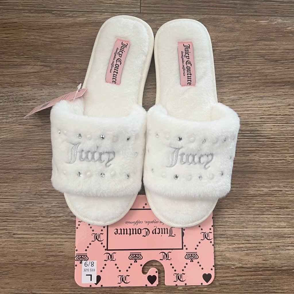 Brand New Juicy Couture Sz Large 8/9 White Slippers