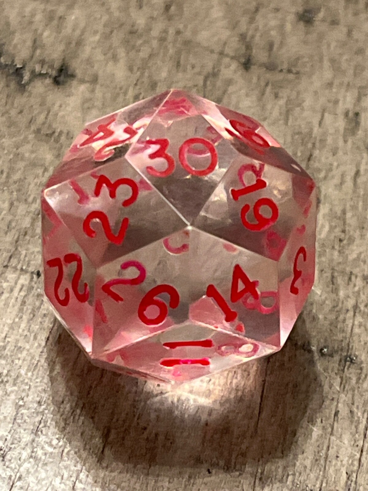Vintage Armory d30 clear gem w/ red rpg ad&d dice 050625hAC@ZDF
