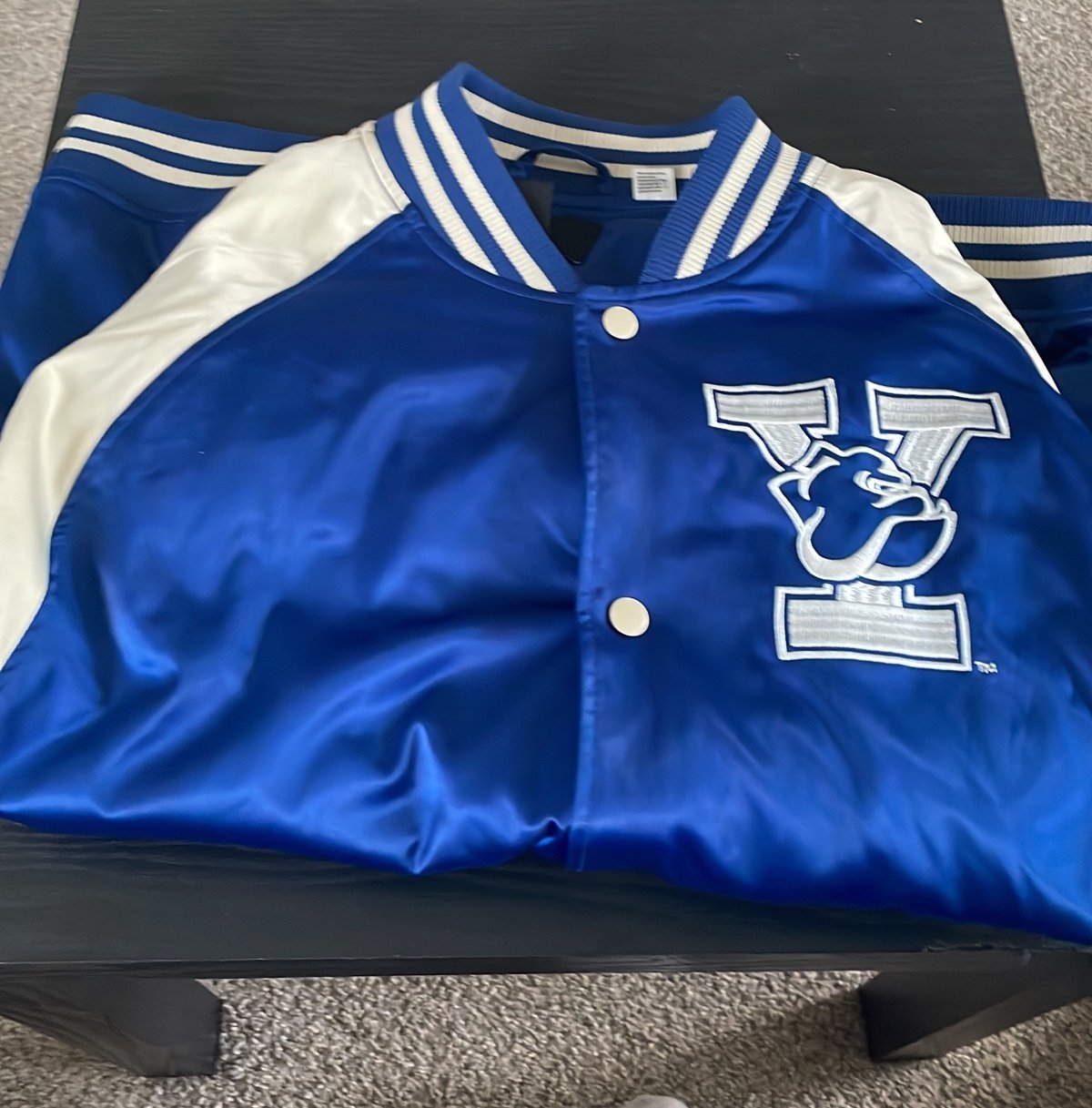 H&M Yale Blue Satin Bomber Jacket