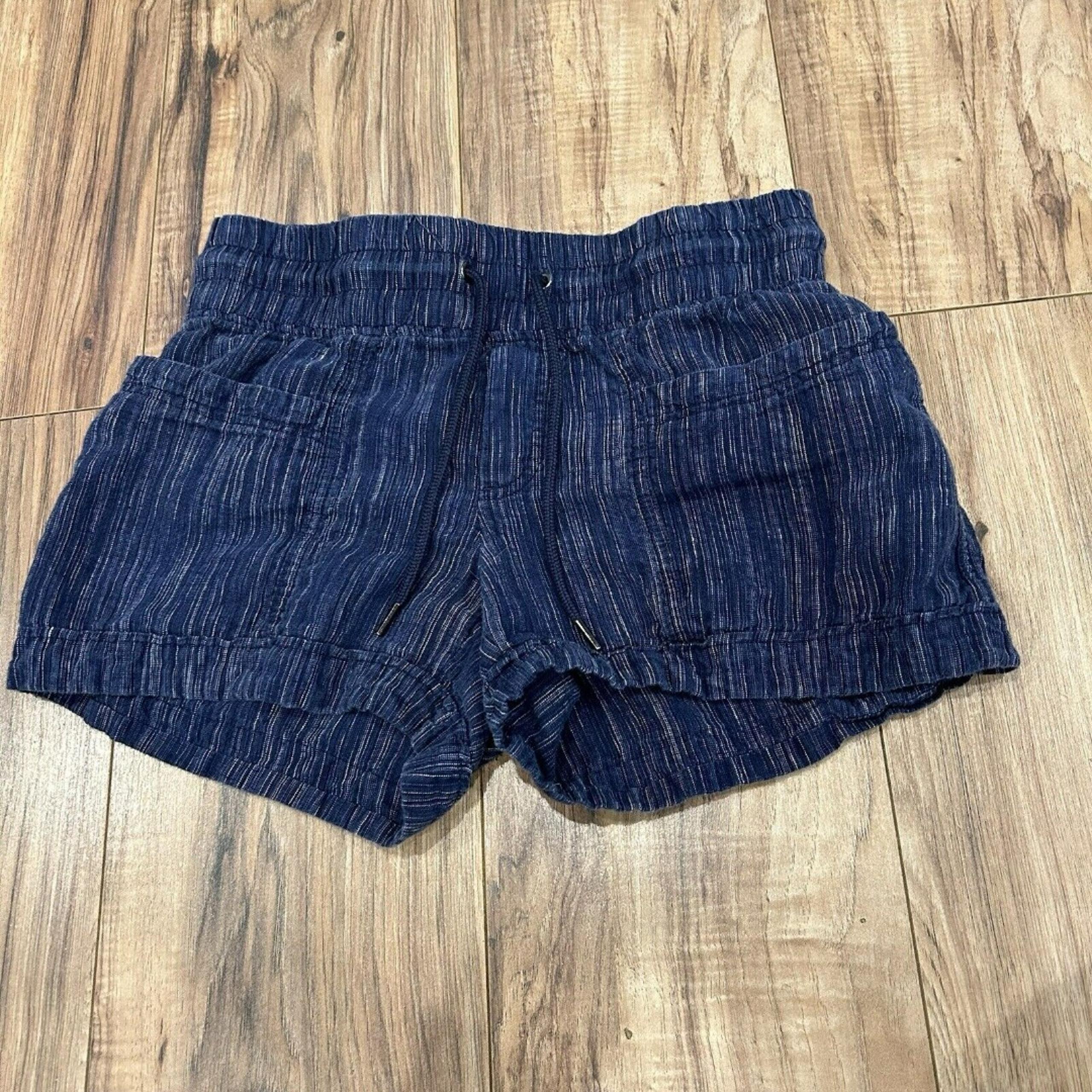 Women's Athleta Cabo Linen Textured 4" Shorts Size 2 Blue Pull On Drawstring
