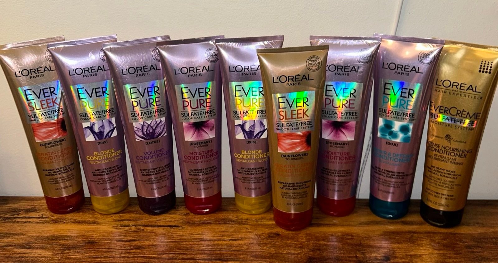 9 L'Oreal Paris Ever Pure and Sleek Variety Lot Conditioners, Please See Photos