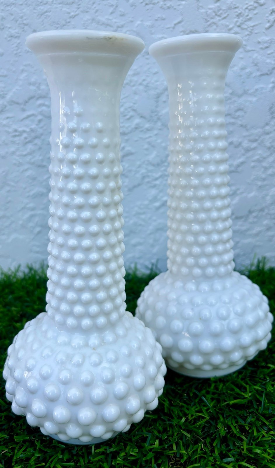 Vintage E.O. Brody Cleveland Co. Hobnail Milk Glass Vase Pair