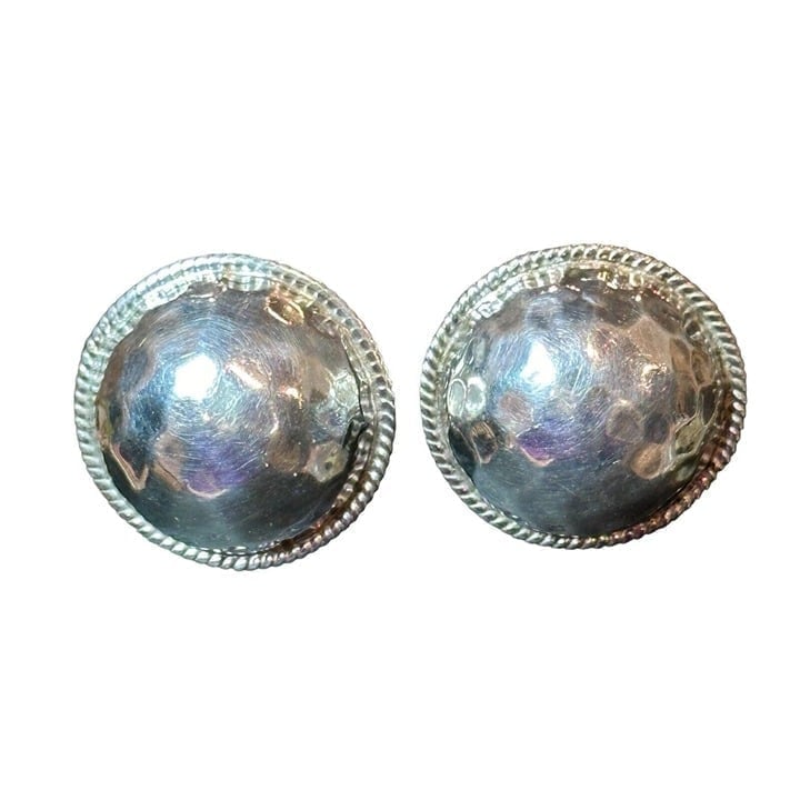 VTG 925 Sterling Silver Pierced Earrings Dome Hammered Retro Boho Jewelry