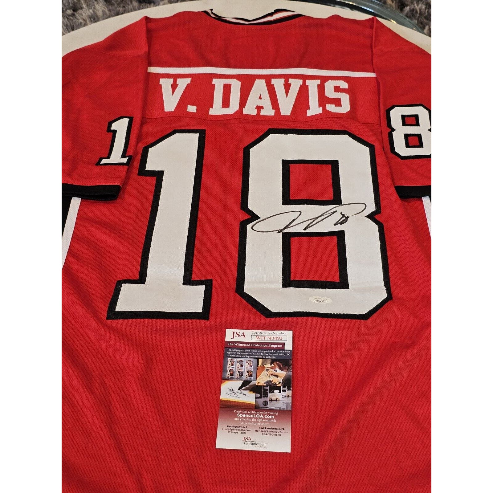 Vernon Davis Autographed/Signed Jersey JSA COA Red Custom Jersey