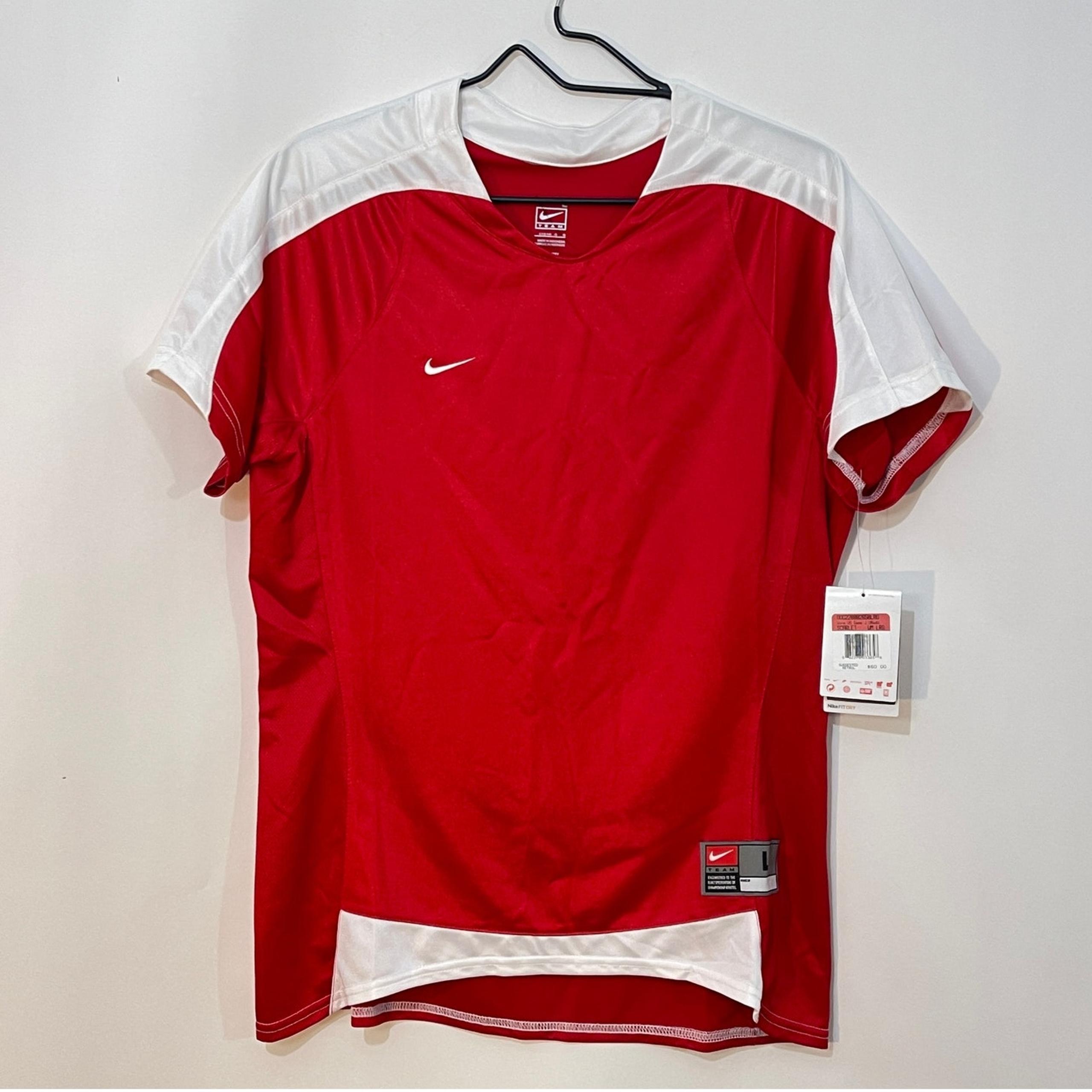 Nike Team Soccer Jersey Womens Large Red White DRI-FIT Pullover Athletic Top NWT