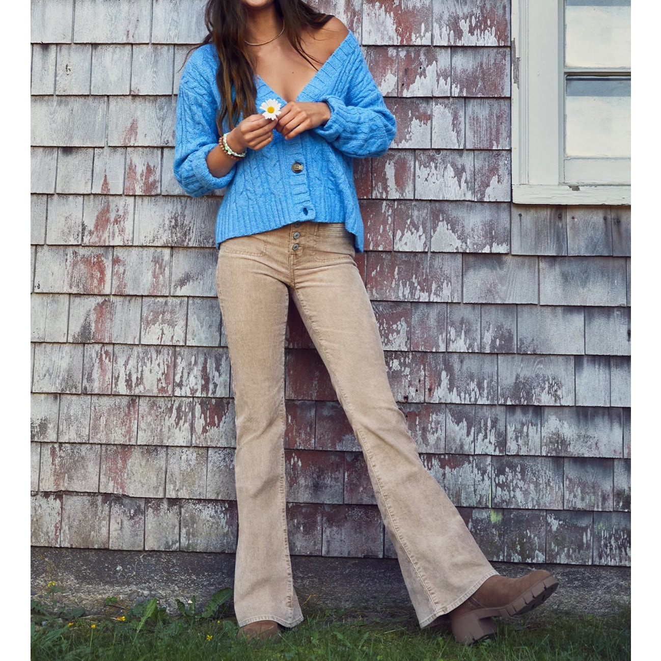 AEO American Eagle Corduroy Button Fly Super Hi-Rise Flare Pants