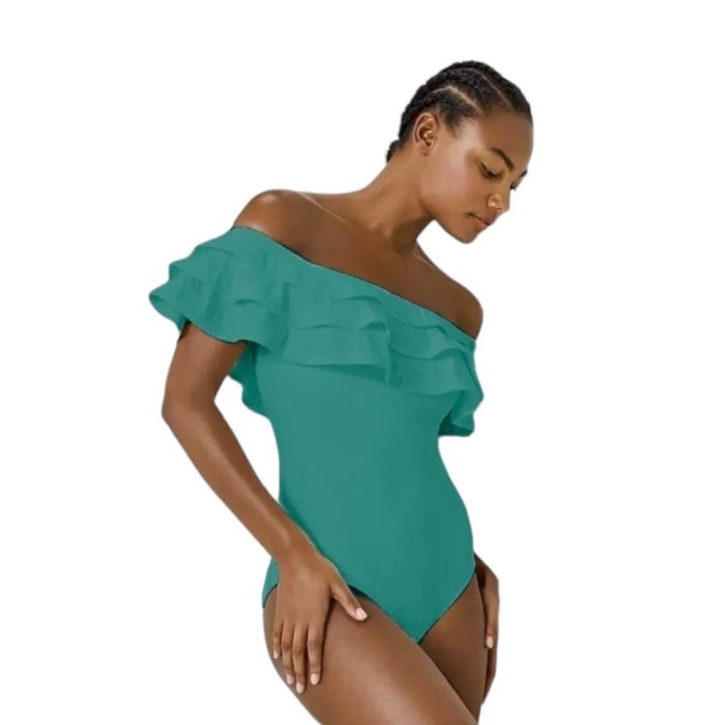 Kate Spade Palm Beach Ruffle Off The Shoulder One Piece Swimsuit Sz XL Teal