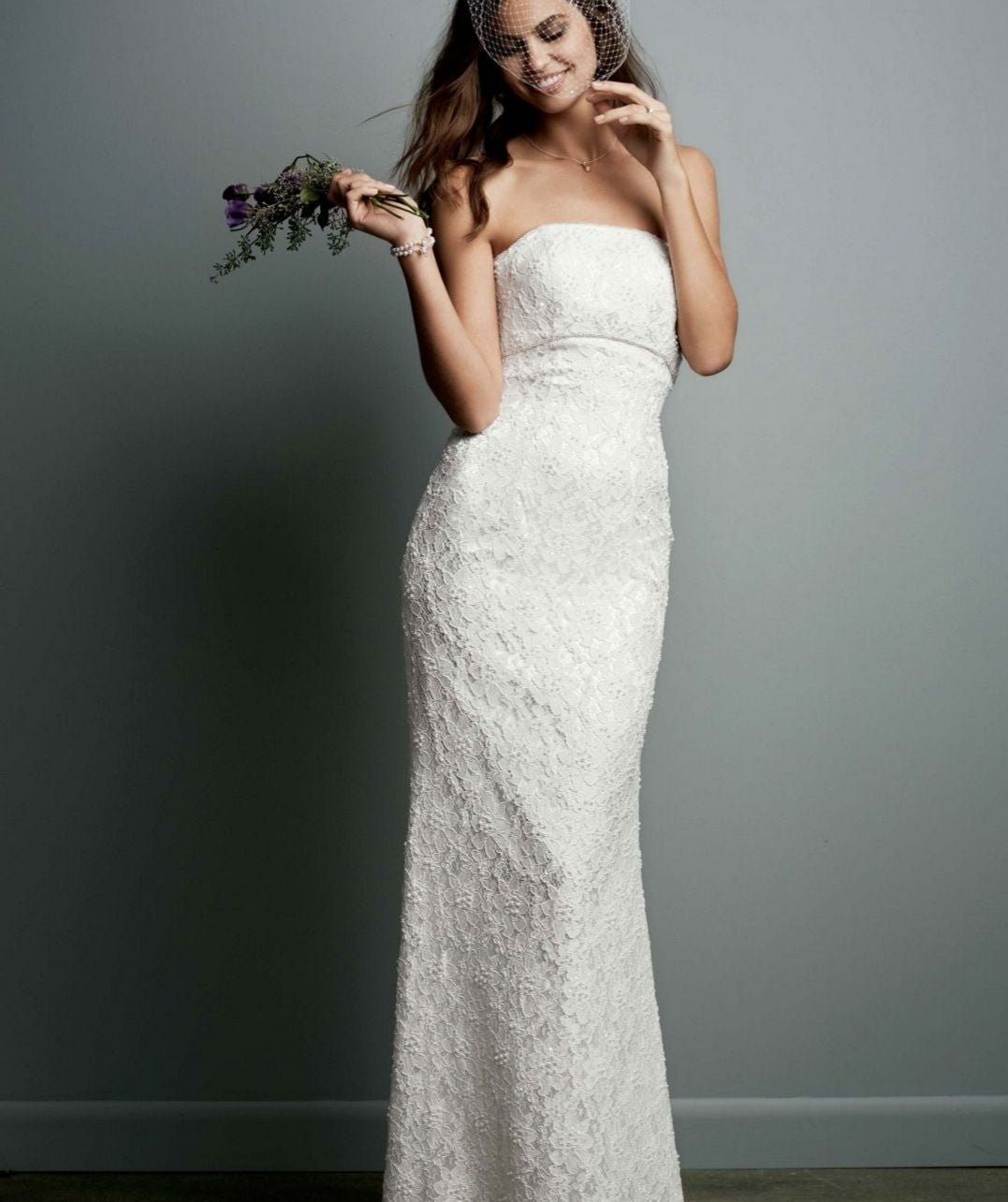 Galina Wedding Gown Sz10, Long Beaded Strapless Ivory EUC