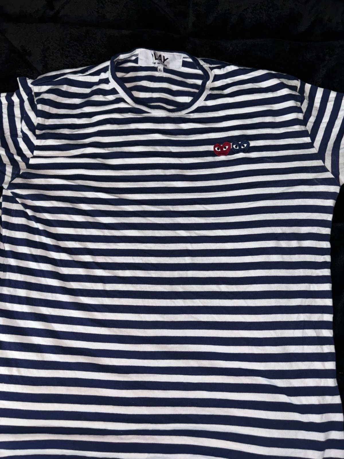 Comme des Garçons PLAY Double Heart Striped Shirt 'White/Navy'