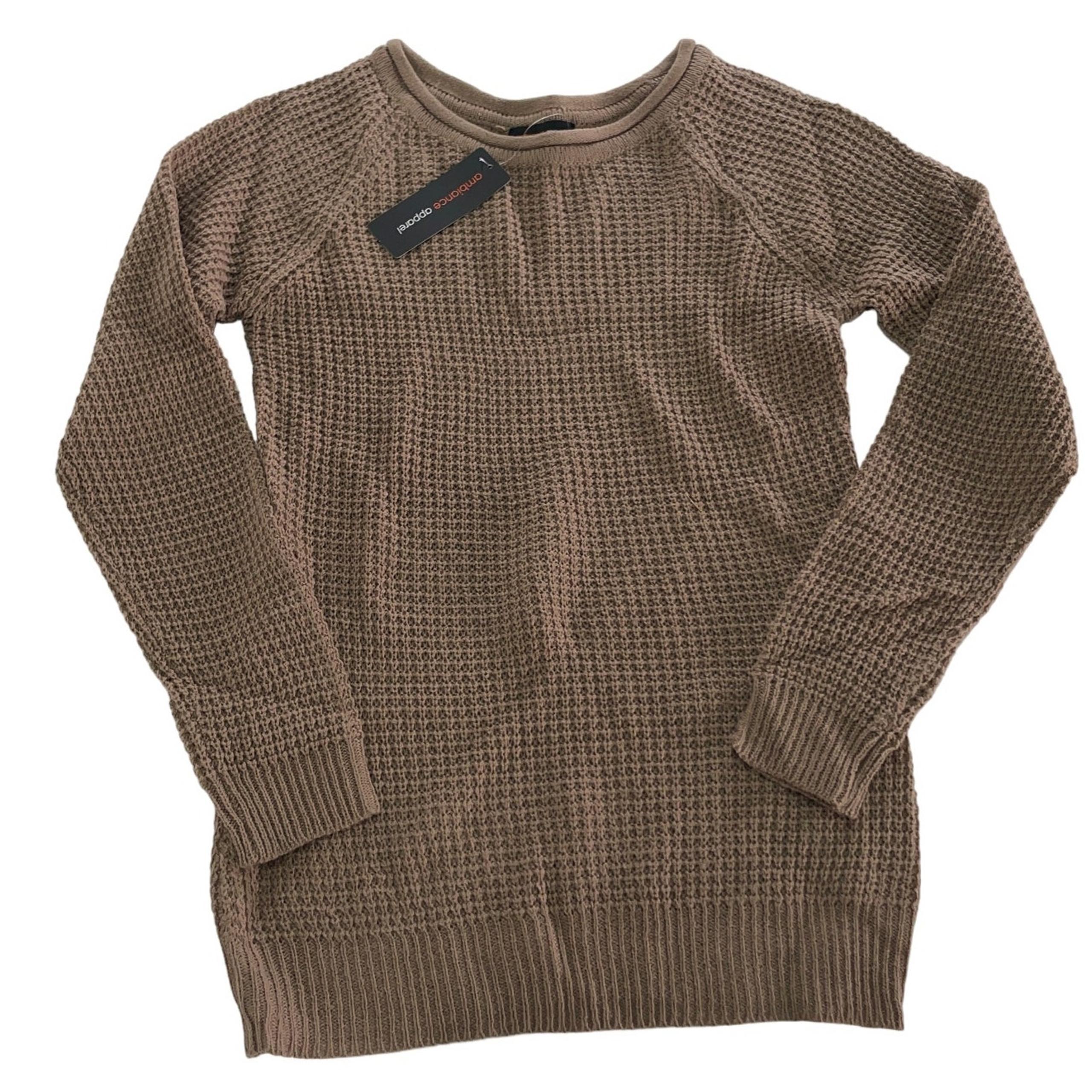 Ambiance Apparel Sweater Womens Small Brown Round Neck Long Sleeve Knit NWT