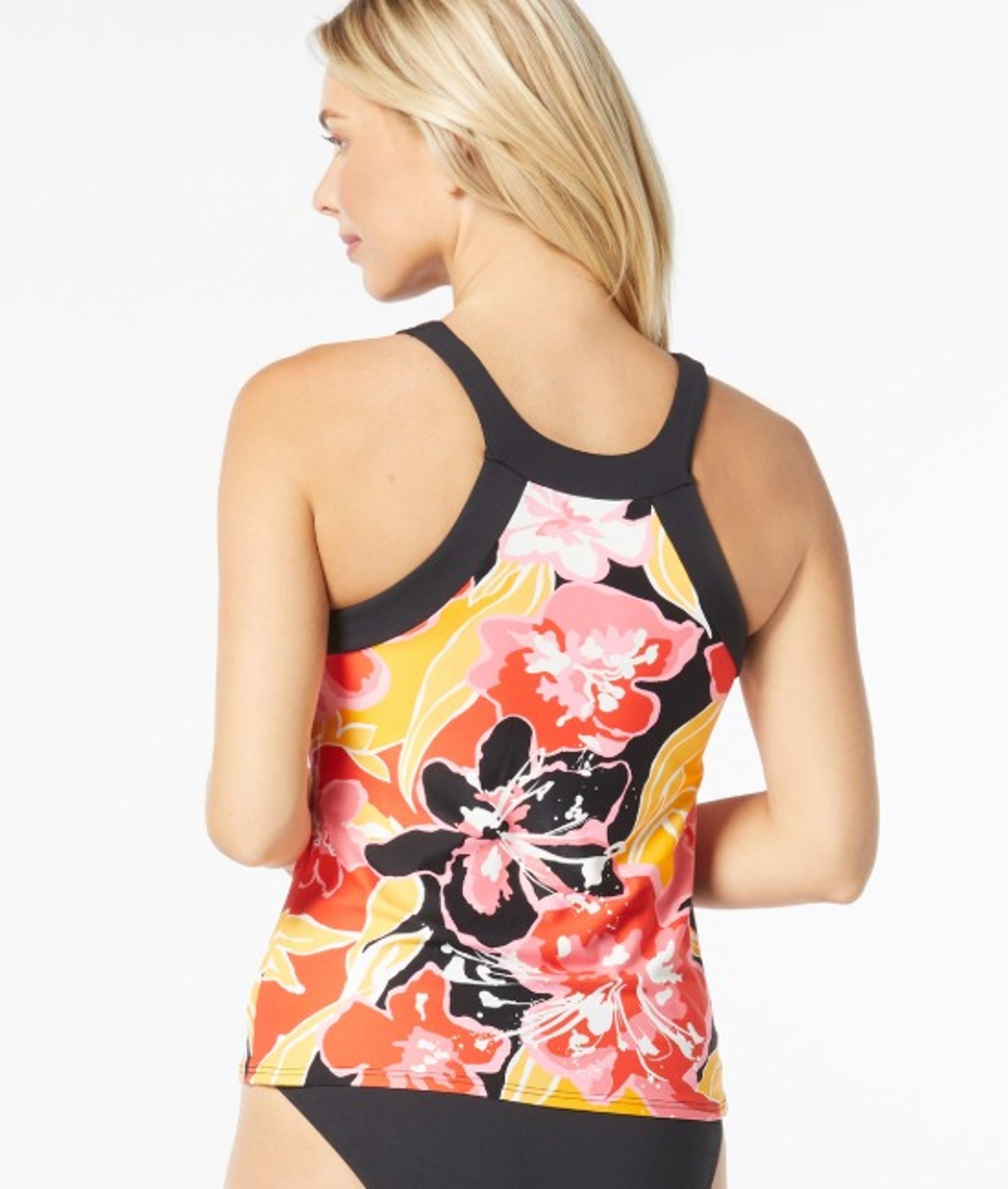 NWT Carmen Marc Valvo High Neck Tankini Top - Tropical Splash Sz M