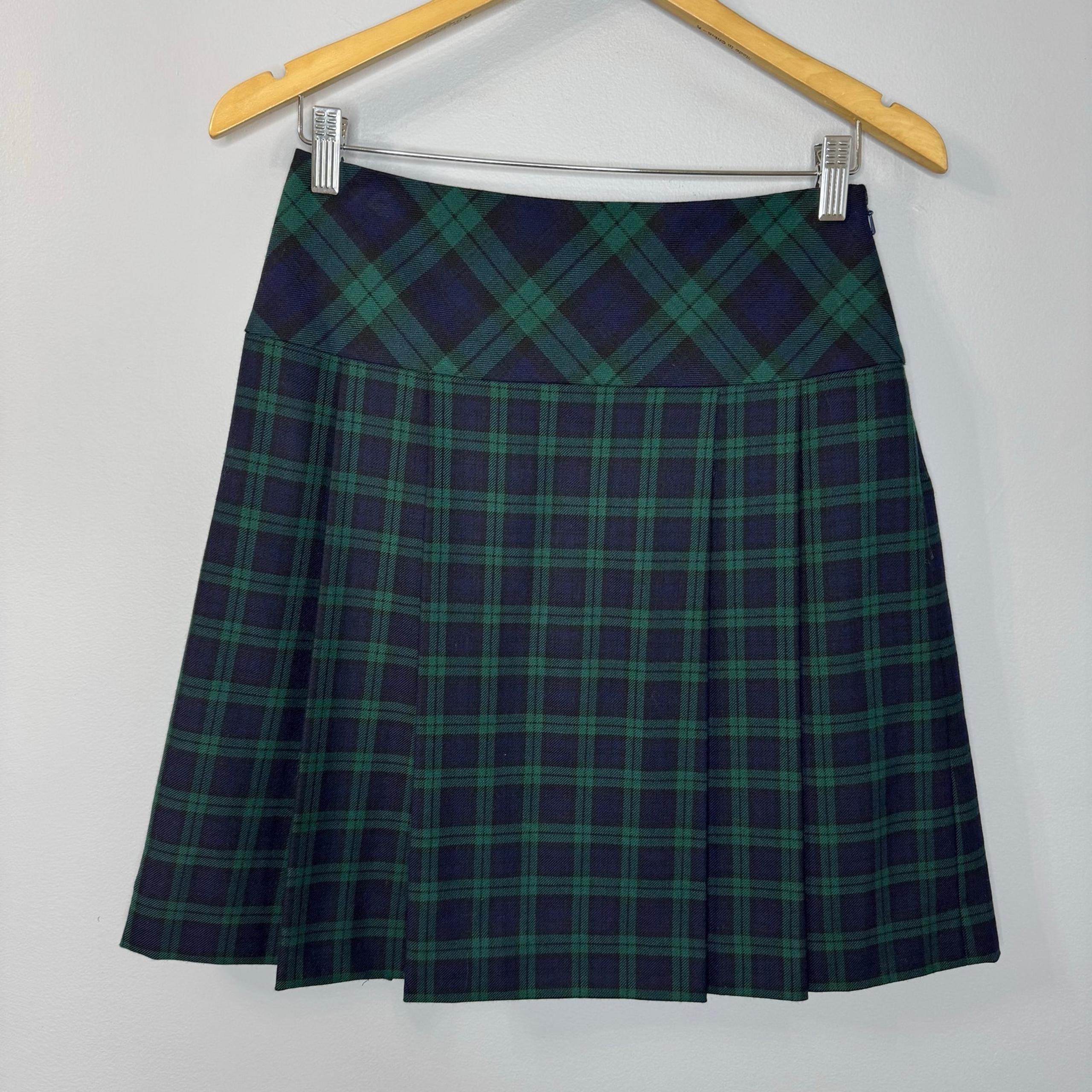 Brooks Brothers Wool Pleated Green Plaid Tartan Skirt Preppy Women's 2 New