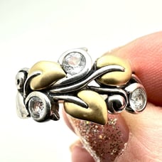 Barbara Bixby Womens Ring Sterling Silver 18K Gold White Topaz Vine Band Size 9