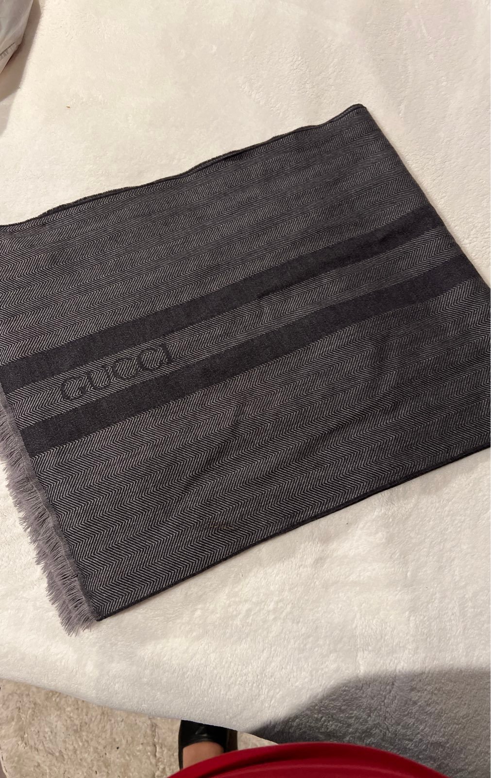 Dark gray with black Gucci scarf
